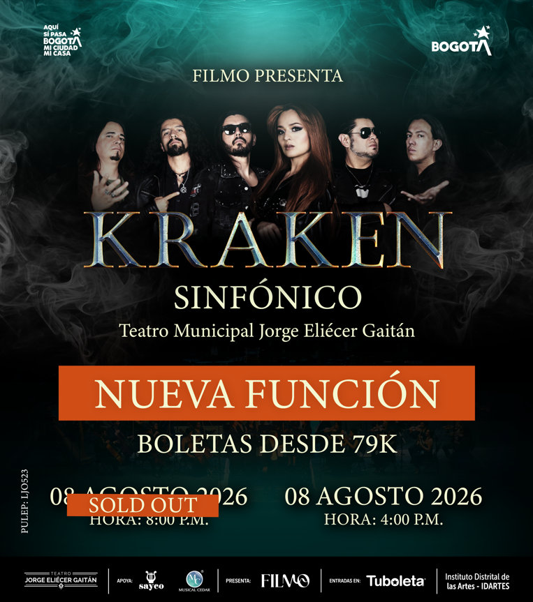 Kraken Sinfónico Bogotá en Teatro Jorge Eliécer Gaitán - 8 de agosto de 2026