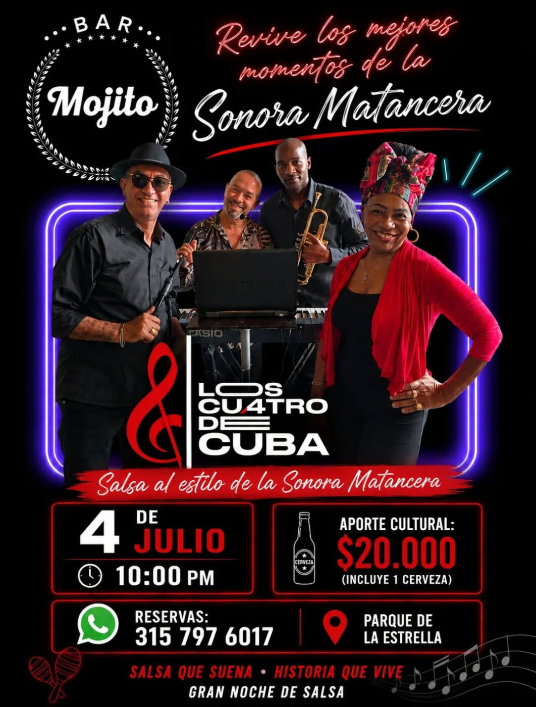 Gran Noche de Salsa - los Cuatro de Cuba en Parque de la Estrella - Parque Principal de la Estrella
